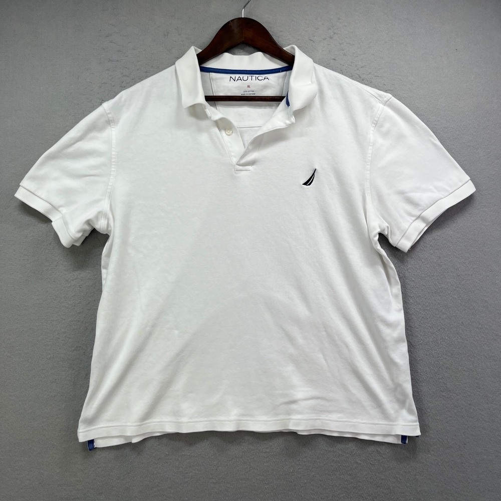 Nautica‎ Polo Shirt Mens XL White Cotton Short Sleeve Preppy Golf Classic Casual
